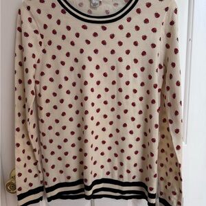 J. Crew Cream Sweater with Red Ladybug Motif and Black Trim